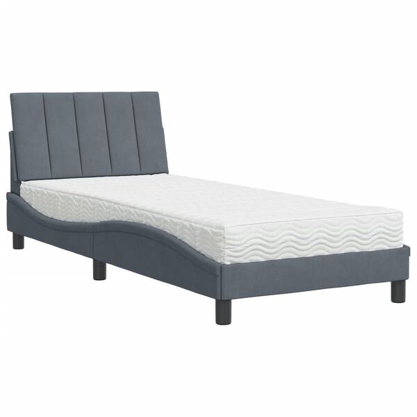 vidaXL Cama com colch&atilde;o Hanko 80x200 cm veludo cinzento-escuro