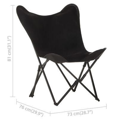 vidaXL Cadeira borboleta dobrável couro genuíno preto