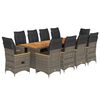 vidaXL 11 pcs conjunto bistr&ocirc; de jardim c/ almofad&otilde;es vime PE cinzento
