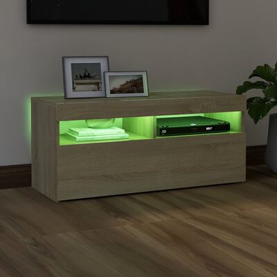 vidaXL Móvel de TV com luzes LED 90x35x40 cm carvalho sonoma