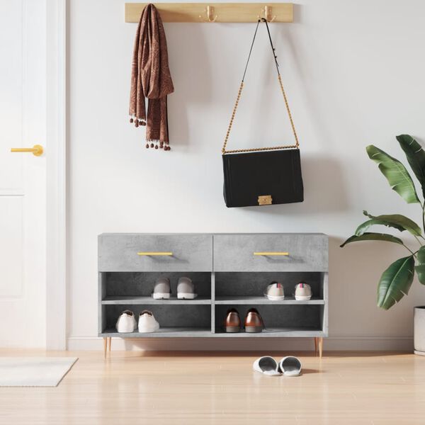 vidaXL Banco sapateira 102x35x55 cm derivados madeira cinzento cimento