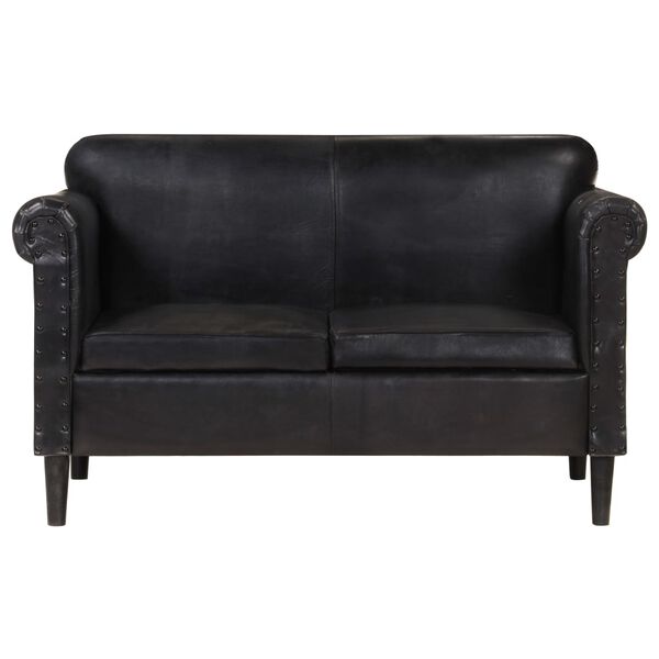 vidaXL Sof&aacute; de 2 lugares em couro genu&iacute;no preto