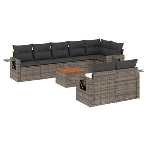vidaXL 9 pcs conjunto sof&aacute;s p/ jardim com almofad&otilde;es vime PE cinzento