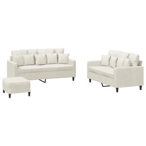 vidaXL 3 pcs conjunto de sof&aacute;s com almofad&otilde;es veludo cor creme