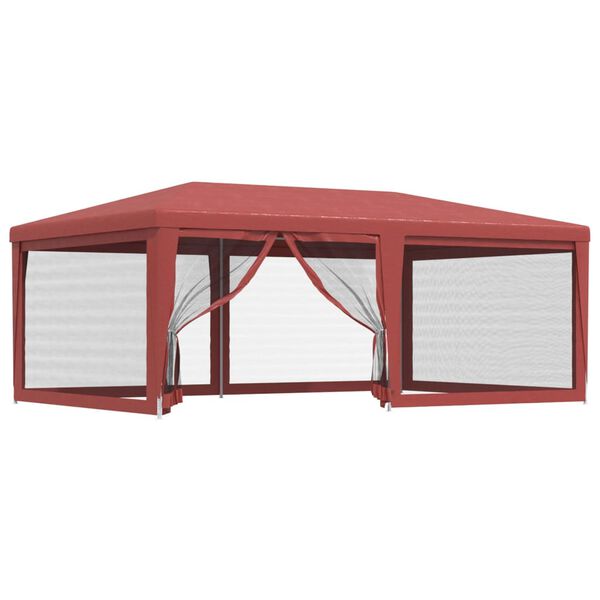 vidaXL Tenda p/ festas c/ 6 paredes laterais rede 6x4 m PEAD vermelho