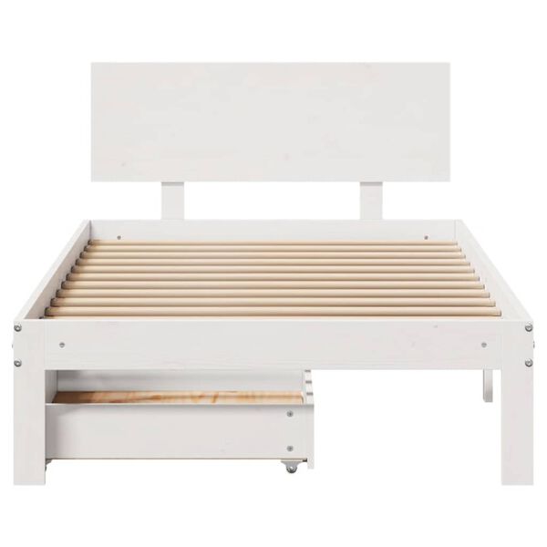 vidaXL Estrutura de cama com gavetas 75x190 cm pinho maci&ccedil;o branco