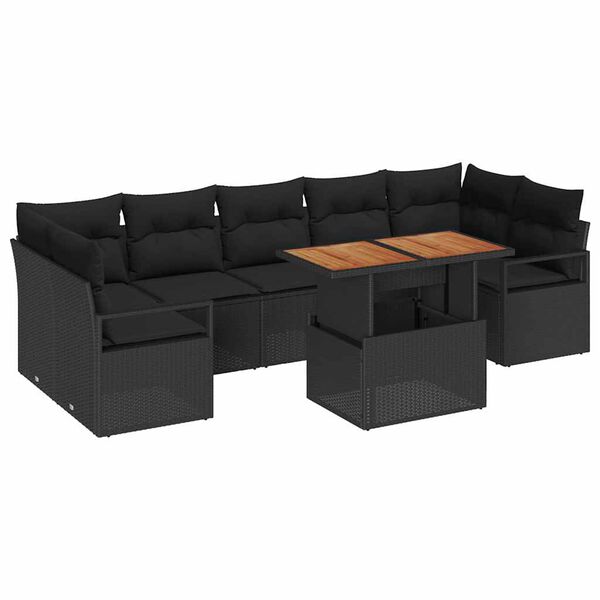 vidaXL Conjunto de Sofá de Jardim com almofada 8 pcs Preto e Marrom
