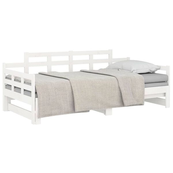 vidaXL Estrutura sofá-cama de puxar pinho maciço branco 2x(90x190) cm