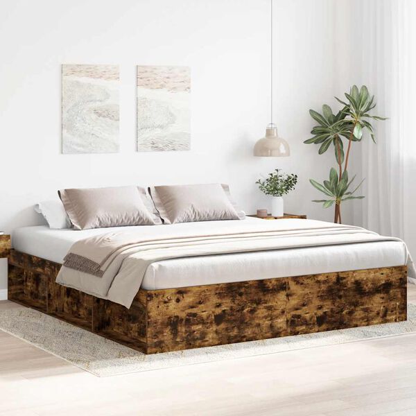 vidaXL Estrutura de cama super king size 180x200 cm carvalho fumado