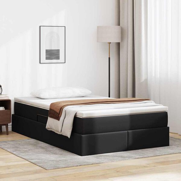 vidaXL Cama com arruma&ccedil;&atilde;o e colch&atilde;o Preto 120 x 200 cm Couro Sint&eacute;tico