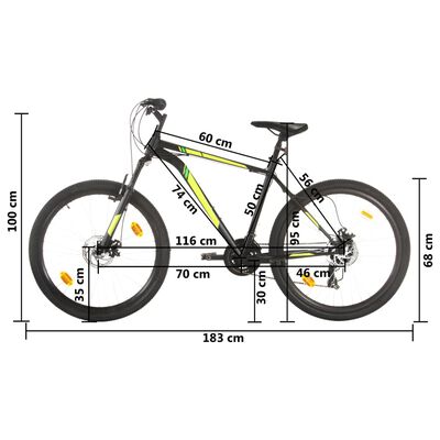 vidaXL Bicicleta de montanha 21 velocidades roda 27,5" 50 cm preto