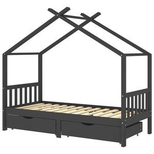 vidaXL Cama p/ crian&ccedil;as c/ gavetas 90x200 cm pinho maci&ccedil;o cinza-escuro