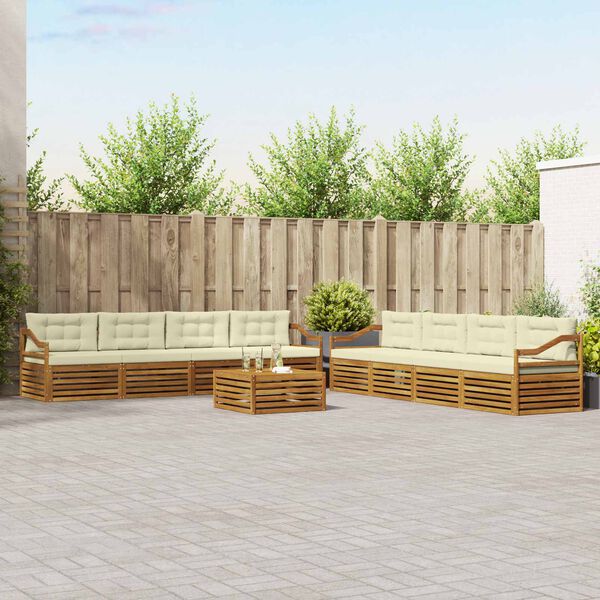 vidaXL Conjunto de Sof&aacute;s para Exterior 9 pcs Natural e Creme