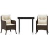 vidaXL 3 pcs conjunto jantar p/ jardim c/ almofad&otilde;es vime PE castanho