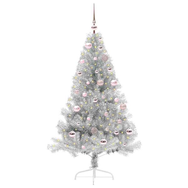 vidaXL &Aacute;rvore de Natal Artificial Pr&eacute;-iluminada Prateado 150 cm PET