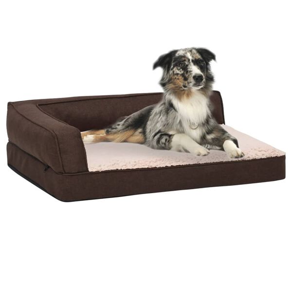 vidaXL Cama para c&atilde;es ergon&oacute;mica 60x42cm aspeto linho pel&uacute;cia castanho