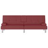 vidaXL Sofá-cama com suporte p/ copos couro artificial vermelho tinto