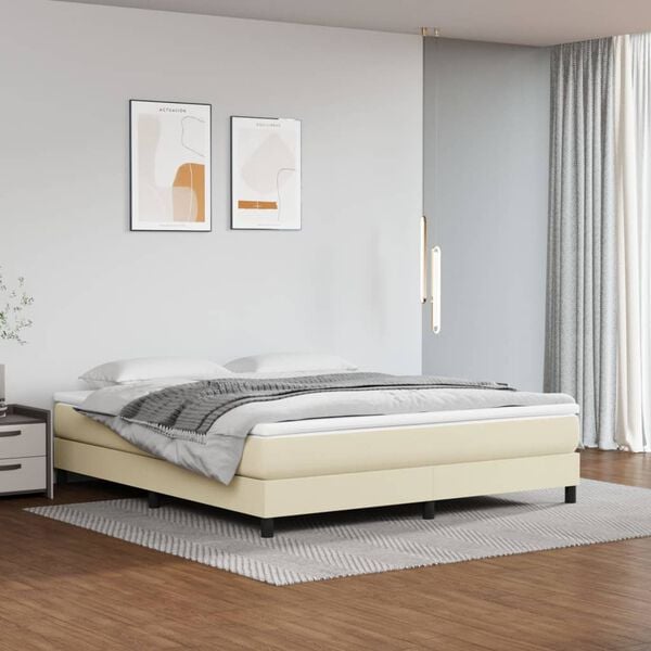 vidaXL Estrutura de cama com molas 160x200 cm couro artificial cor cr&egrave;me
