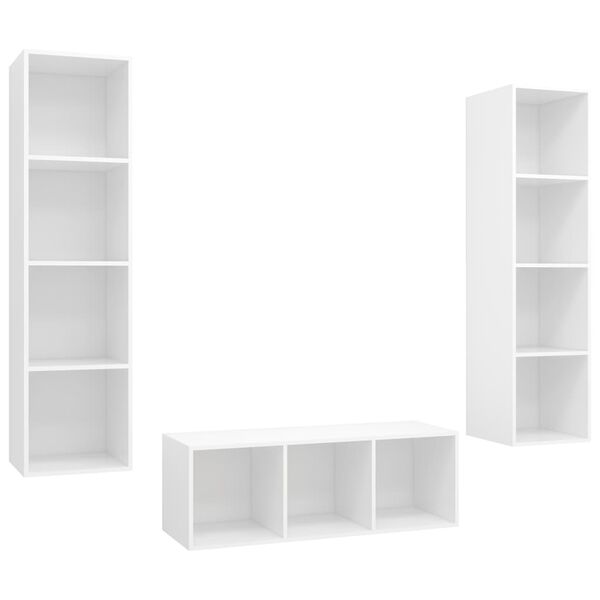 vidaXL 3 pcs conjunto de m&oacute;veis de TV contraplacado branco