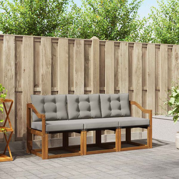 vidaXL Conjunto de Sof&aacute;s para Exterior 3 pcs Cinza Natural e Claro