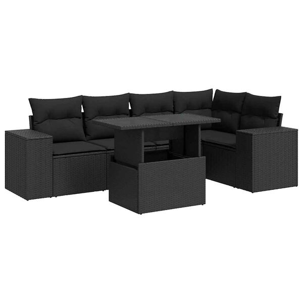 vidaXL 6 pcs conjunto sof&aacute;s de jardim c/ almofad&otilde;es vime PE preto