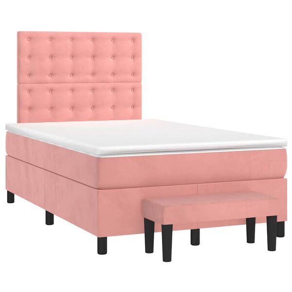 vidaXL Cama boxspring com colch&atilde;o 120x190 cm veludo rosa