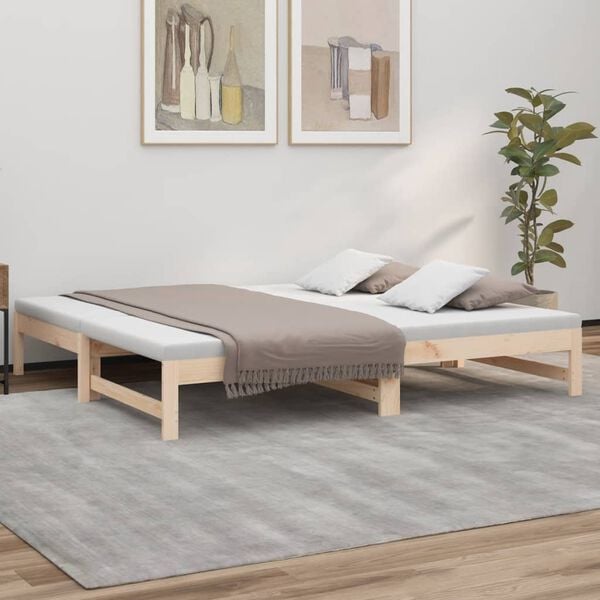 vidaXL Sof&aacute;-cama de puxar 2x(75x190) cm madeira de pinho maci&ccedil;a