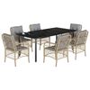 vidaXL 7 pcs conj. jantar jardim c/ almofad&otilde;es vime PE bege misturado