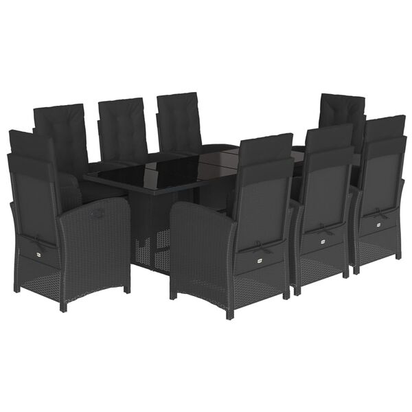vidaXL 9 pcs conjunto de jantar p/ jardim c/ almofad&otilde;es vime PE preto