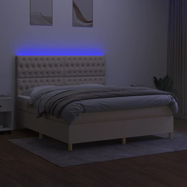 vidaXL Cama box spring c/ colch&atilde;o e LED 180x200 cm tecido cor creme