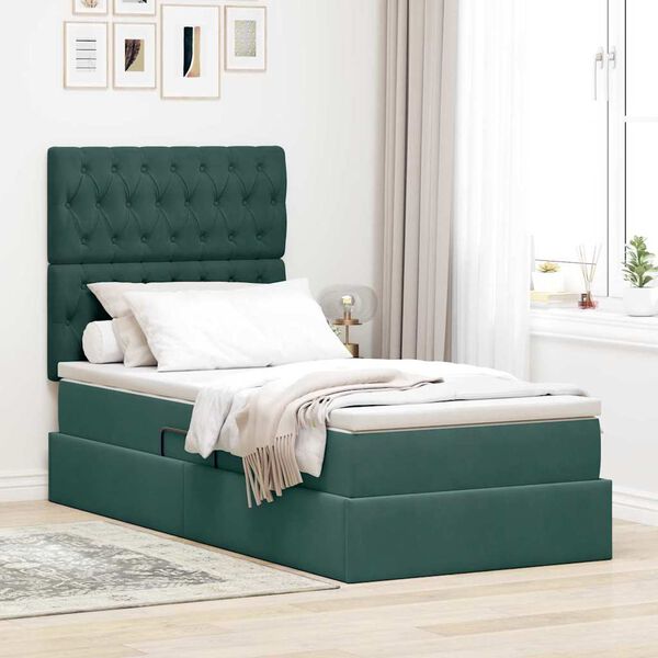 vidaXL Cama com arruma&ccedil;&atilde;o e LED Verde Escuro 90 x 190 cm Veludo