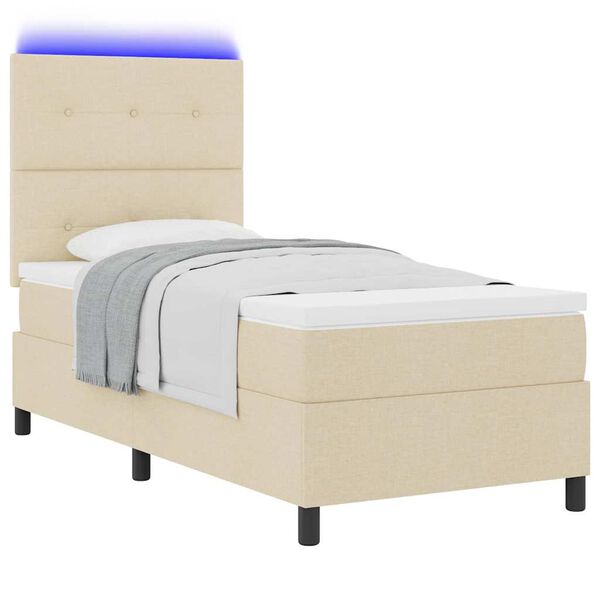 vidaXL Cama Box com colch&atilde;o com led Creme 90 x 200 cm tecido