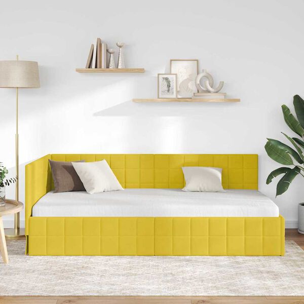 vidaXL Estrutura de Cama de Canto Amarelo 90 cm x 200 cm Veludo