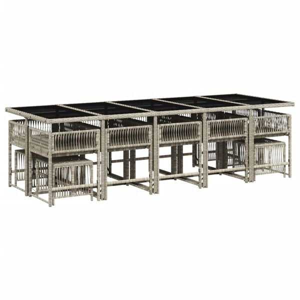 vidaXL 15 pcs conj. jantar jardim c/ almofad&otilde;es vime PE cinzento-claro