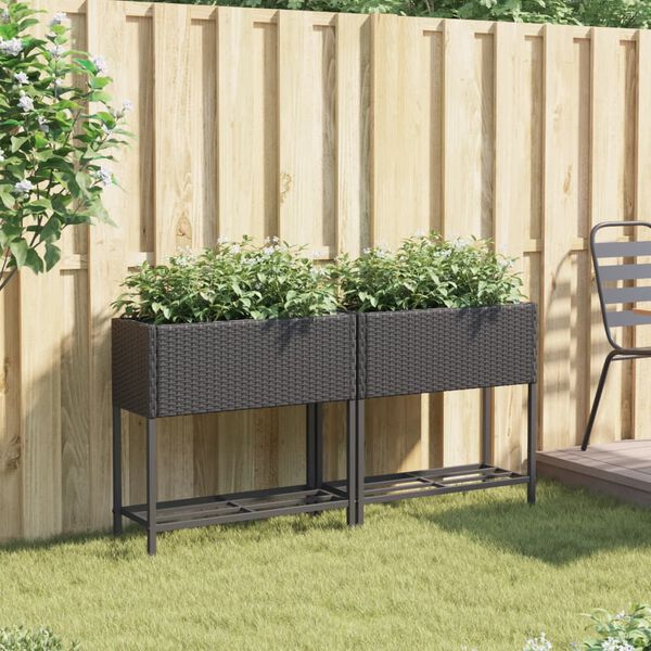 vidaXL Canteiro de jardim com prateleira 2pcs 70x28x70cm vime PE preto