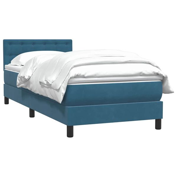 vidaXL Cama com molas/colch&atilde;o 100x220 cm veludo azul-escuro