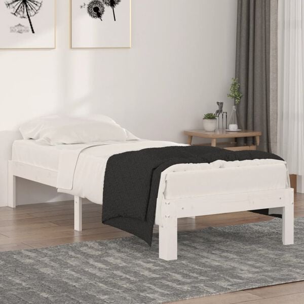 vidaXL Estrutura cama pequena solteiro 75x190 cm madeira maci&ccedil;a branco