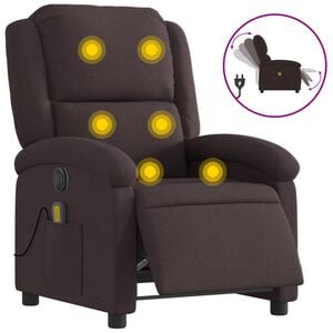 vidaXL Poltrona reclin&aacute;vel massagens el&eacute;trica tecido castanho-escuro