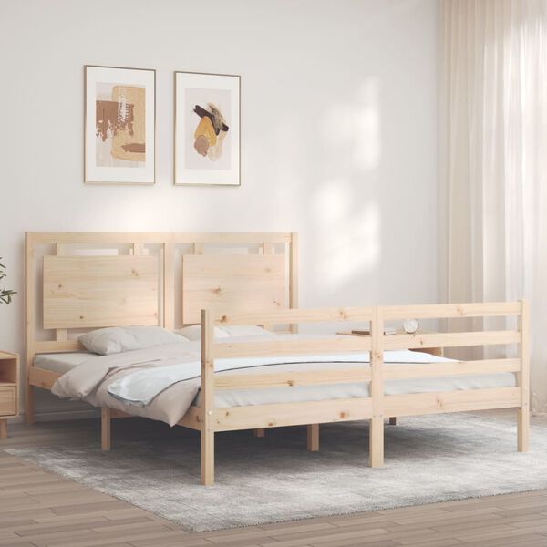 vidaXL Estrutura de cama com cabeceira 160x200 cm madeira maci&ccedil;a