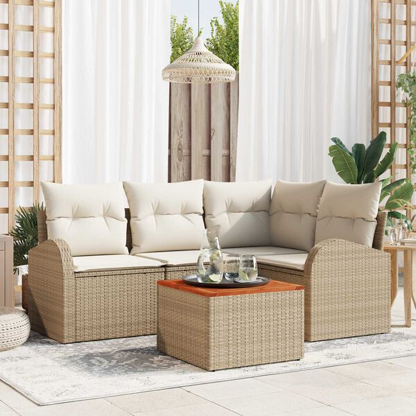 vidaXL Conjunto de Sofá de Jardim 5 pcs bege e branco
