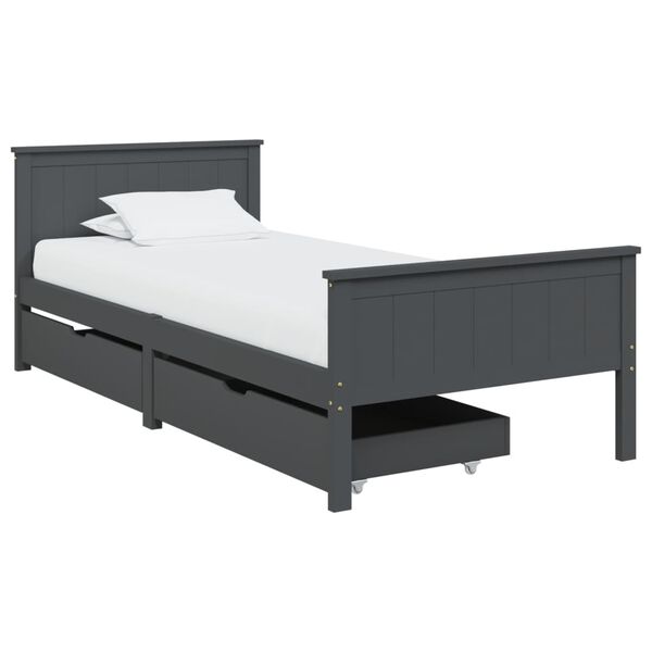 vidaXL Estrutura cama c/ 2 gavetas 90x200 cm pinho maci&ccedil;o cinza-escuro