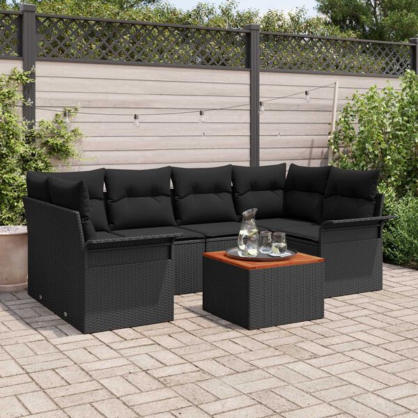 vidaXL Conjunto de Sof&aacute; de Jardim 7 pcs Preto vime PE