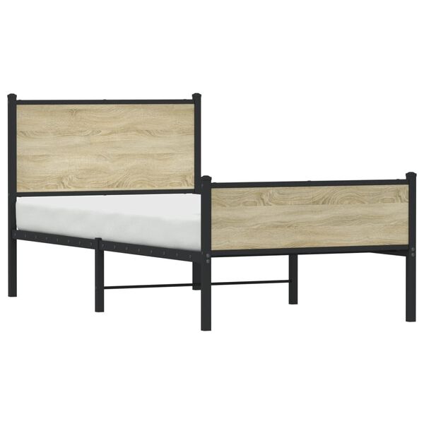 vidaXL Estrutura de cama sem colch&atilde;o 100x190 cm metal carvalho sonoma
