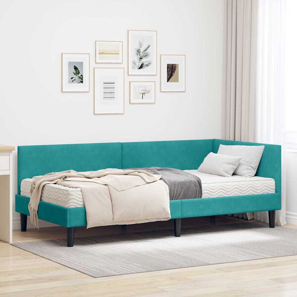 vidaXL Estrutura de Cama de Canto com Colch&atilde;o 2 pcs Turquesa Veludo