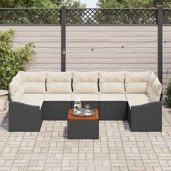 vidaXL Conjunto de Sof&aacute; de Jardim com almofada 8 pcs Preto vime PE