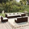 vidaXL 8 pcs conjunto lounge jardim c/ almofad&otilde;es vime PE castanho