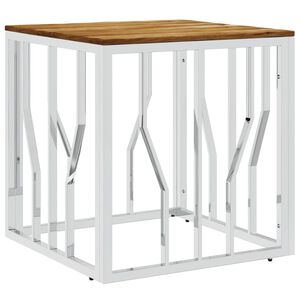 vidaXL Mesa de centro aço inoxidável/madeira de acácia maciça prateado