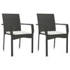 vidaXL 3 pcs conjunto de jantar p/ jardim c/ almofad&otilde;es vime PE preto
