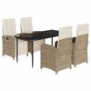 vidaXL 5 pcs conjunto de jantar p/ jardim com almofad&otilde;es vime PE bege