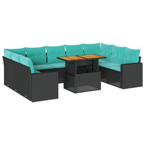 vidaXL 10 pcs conjunto sof&aacute;s de jardim c/ almofad&otilde;es vime PE preto